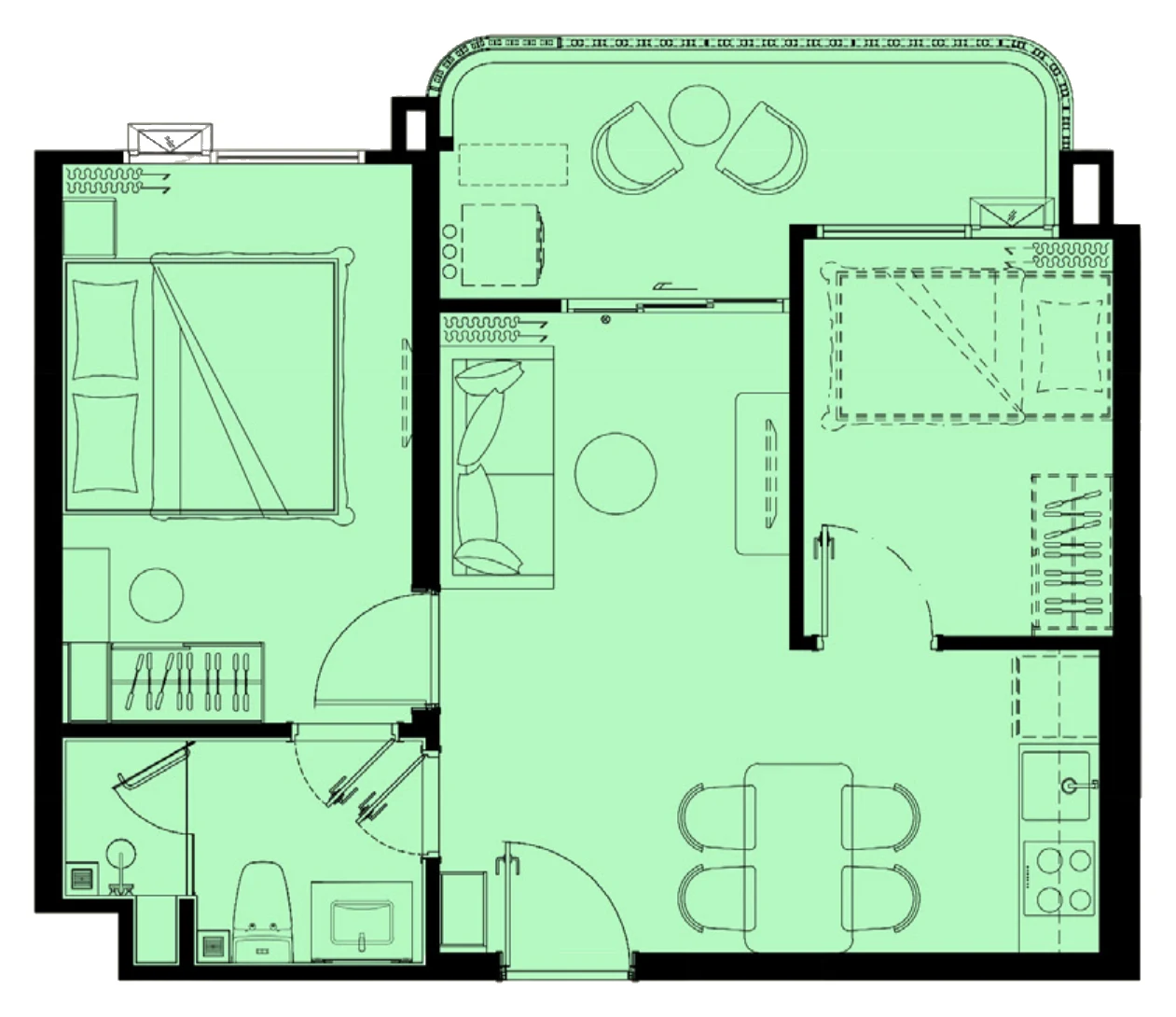 Plan of the 1 Bedroom Plus, type Plus 1, 50.5 m²